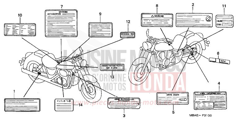 ETICHETTA DI AVVERTIMENTO per Shadow Aero REARL SEDONA RED (R223B) del 2001